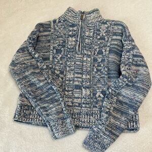 GAP Kids Cardigan Sz XXL (16) Cable Knit 1/2 Zip Blue/White Cotton Blend